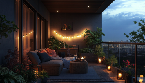 Relaxing Balcony with Plants and String Lights Relaxing Balcony with Plants and String Lights