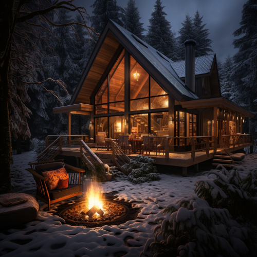 Snowy cabin with fireplace Snowy cabin with fireplace