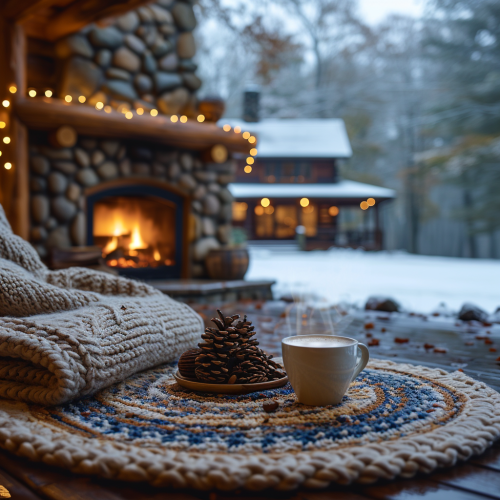 Cozy Cabin in Woods with Fireplace and Coffee Cozy Cabin in Woods with Fireplace and Coffee