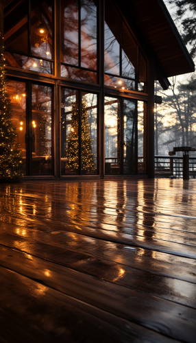 Christmas tree cabin interior with warm ambiance