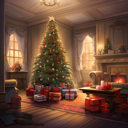 Festive holiday room with wrapped presents
