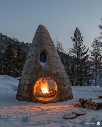 small iglu cabin with fire small iglu cabin with fire