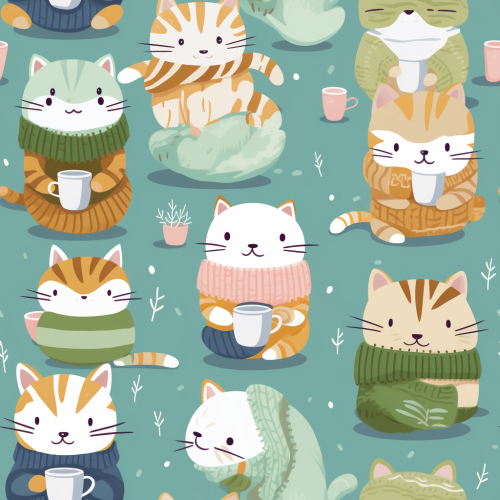 Adorable kittens in cozy sweaters sipping tea