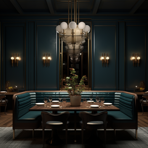 Cozy modern dark interior restaurant dining room