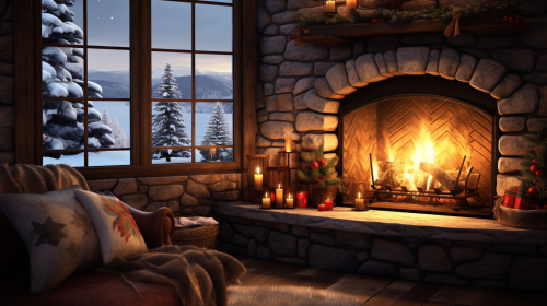 Cozy Stone Winter Christmas Fireplace Cottage Cozy Stone Winter Christmas Fireplace Cottage