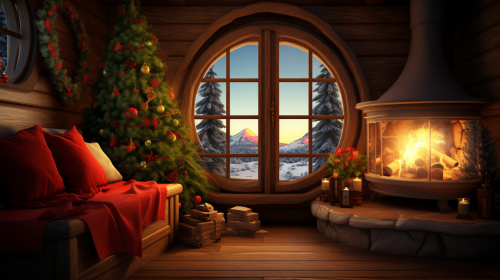 Cozy Hobbit Cabin with Christmas Fireplace