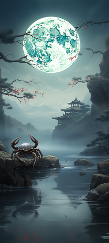 Chinese Dragon in Moonlit Pond