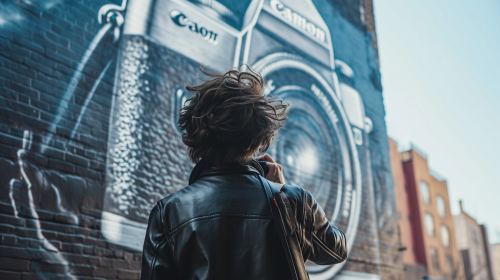 Artist painting mural of Canon Camera