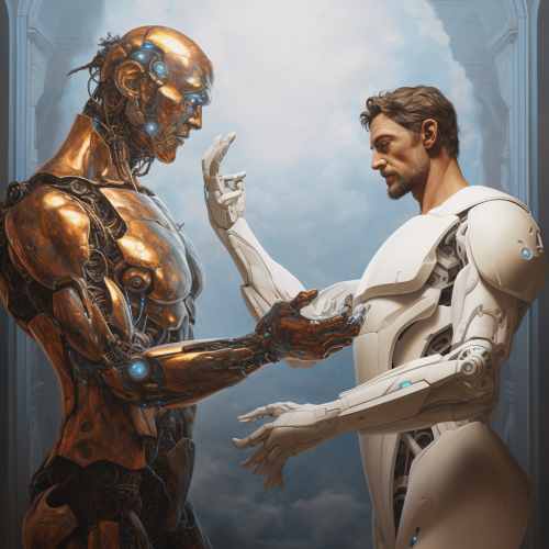 Cyborg based Creation of Adam artwork Cyborg based Creation of Adam artwork