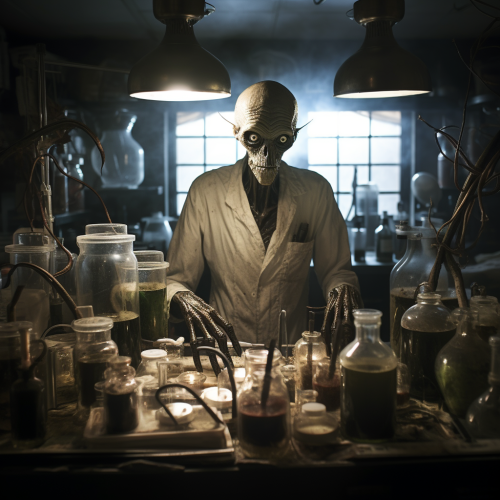 Creepy alien in laboratory experiment