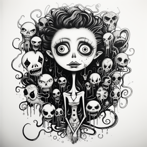 Creepy tattoo flash in Tim Burton style
