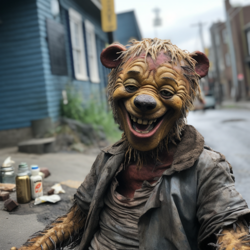 Creepy Winnie The Pooh with big eyes and teeth