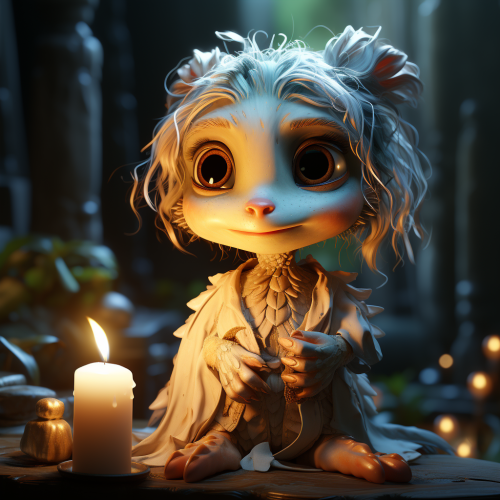 Creepy cute cartoon character holding a candle Creepy cute cartoon character holding a candle