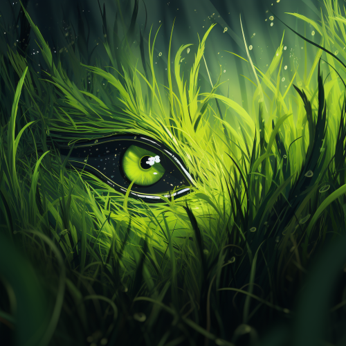 Bright green grass in creepy cartoon style