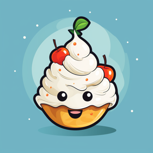 Happy cartoon crepe with whipped cream and fruit