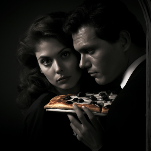 Crime and Pizza black and white photograph