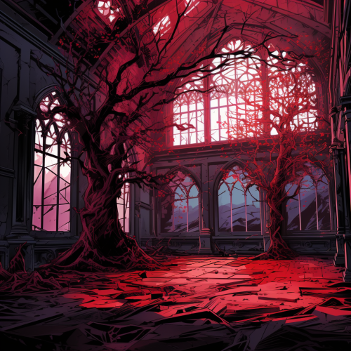 Ballroom with Crimson Crystallized Tree Branches