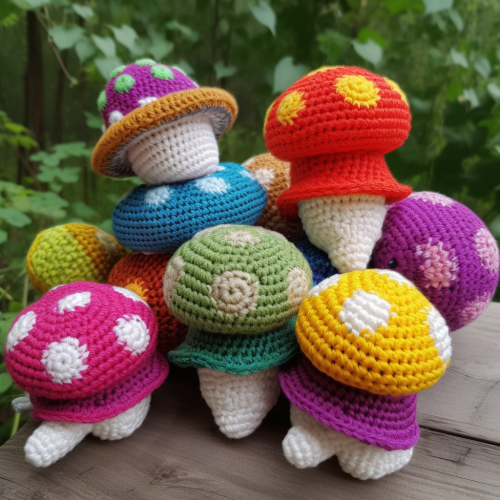 Vivid crochet mushroom toys