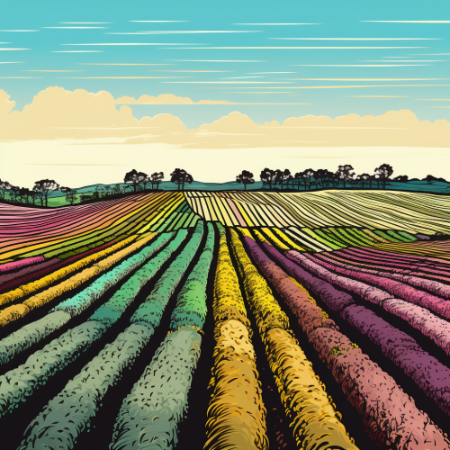 Rows of crops in digital line art