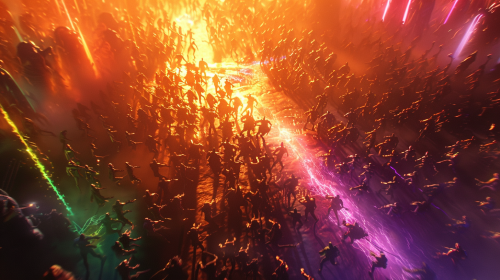 Crowd battle war neon colors view