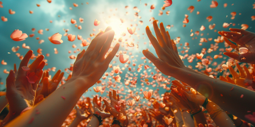 people hands hearts blue background