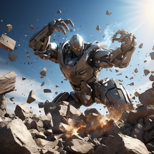 Robot crushed by falling boulders