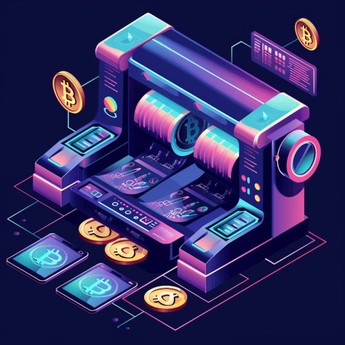 Isometric machine printing crypto coins