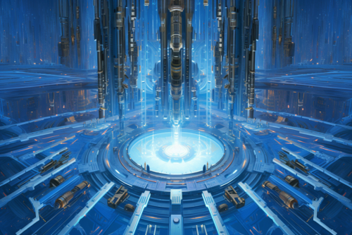 Intricate crystalline gear with neon shadow