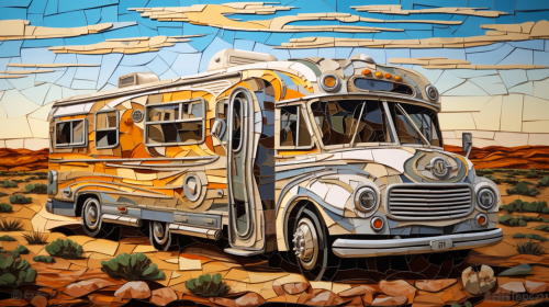 Highly detailed Cubism artwork in Oklahoma Route 66