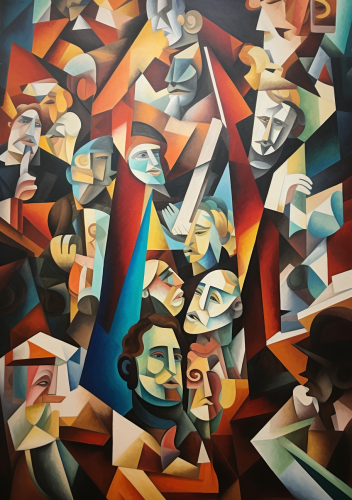 Cubist artwork of people communicating Cubist artwork of people communicating