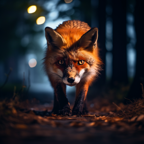 Fox peering in dark night Fox peering in dark night