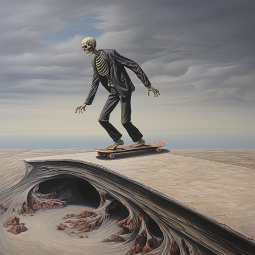 Cursed Skateboarder in Surrealistic Grotesque Style Cursed Skateboarder in Surrealistic Grotesque Style