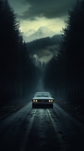 Scenic road in forest with mountains