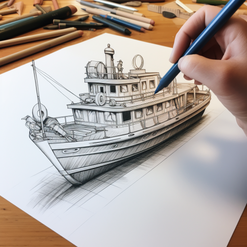 Hand drawing of custom Caroline boat Hand drawing of custom Caroline boat