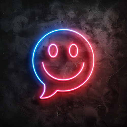 Neon smiley face chat bubble icon