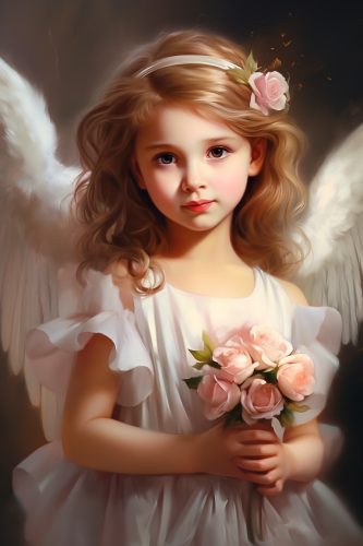 Adorable angel girl with wings and a rose Adorable angel girl with wings and a rose