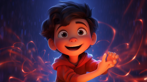 Smiling Asian boy hugging himself warmly