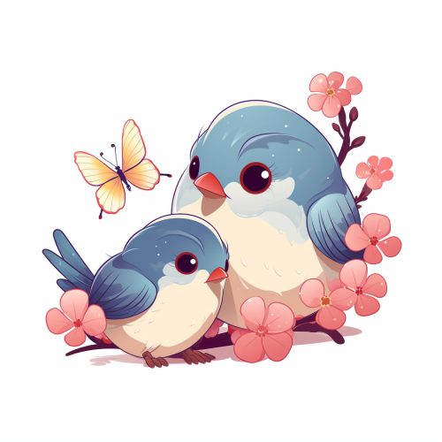 Cute bird and flower cartoon artwork