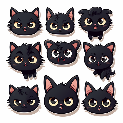 Cute black evil cat head sticker sheet