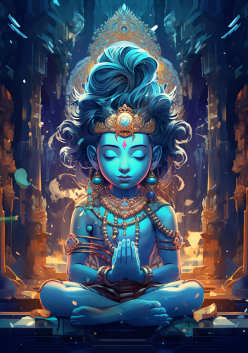 Cute blue-skinned baby god Shiva praying