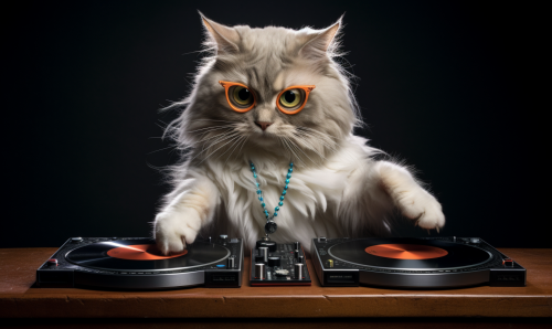 Adorable cat DJ-ing with headphones