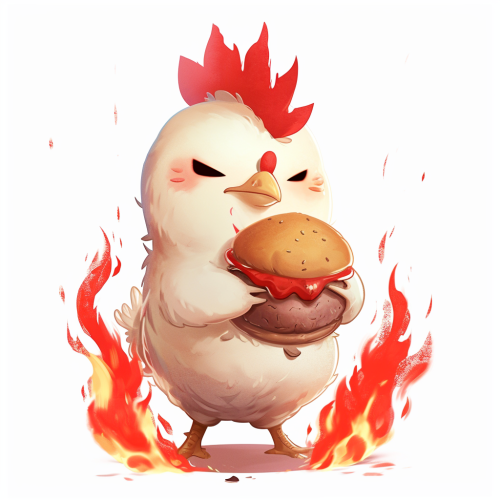 Cute chicken holding a delicious meat bun