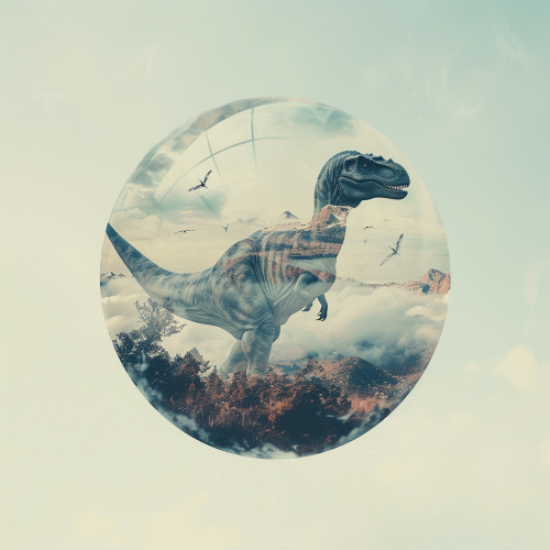 Cute dinosaurs with double exposure in Earth