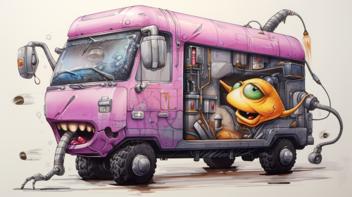 Hand-drawn cute exterminator van sketch