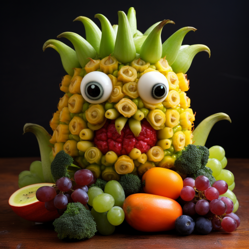 Colorful cute monster made of fruits and veggies