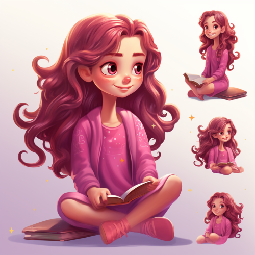 Cute girl with brown long wavy hair and colorful outfit