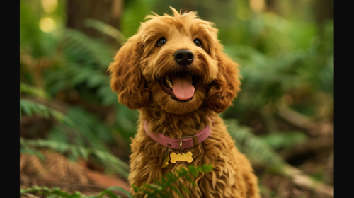 Cute goldendoodle forest pixar style image