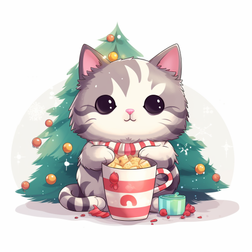 Cute cat opening Christmas presents