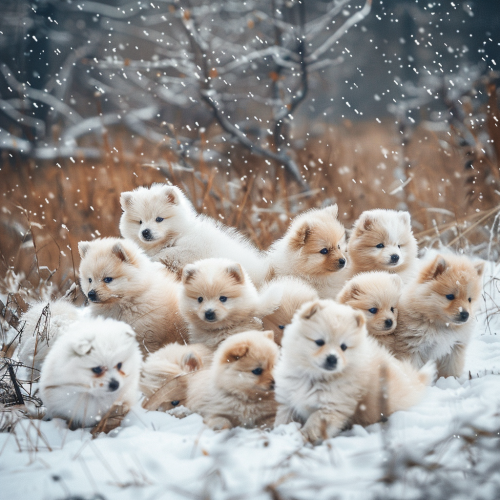 Wild White Fluffy Pomeranian Puppies