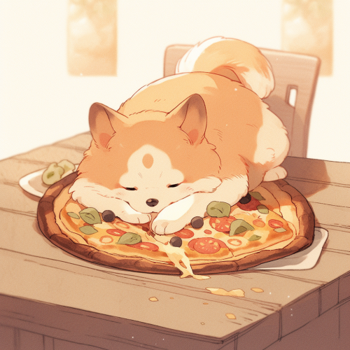 Adorable dog playing on pizza